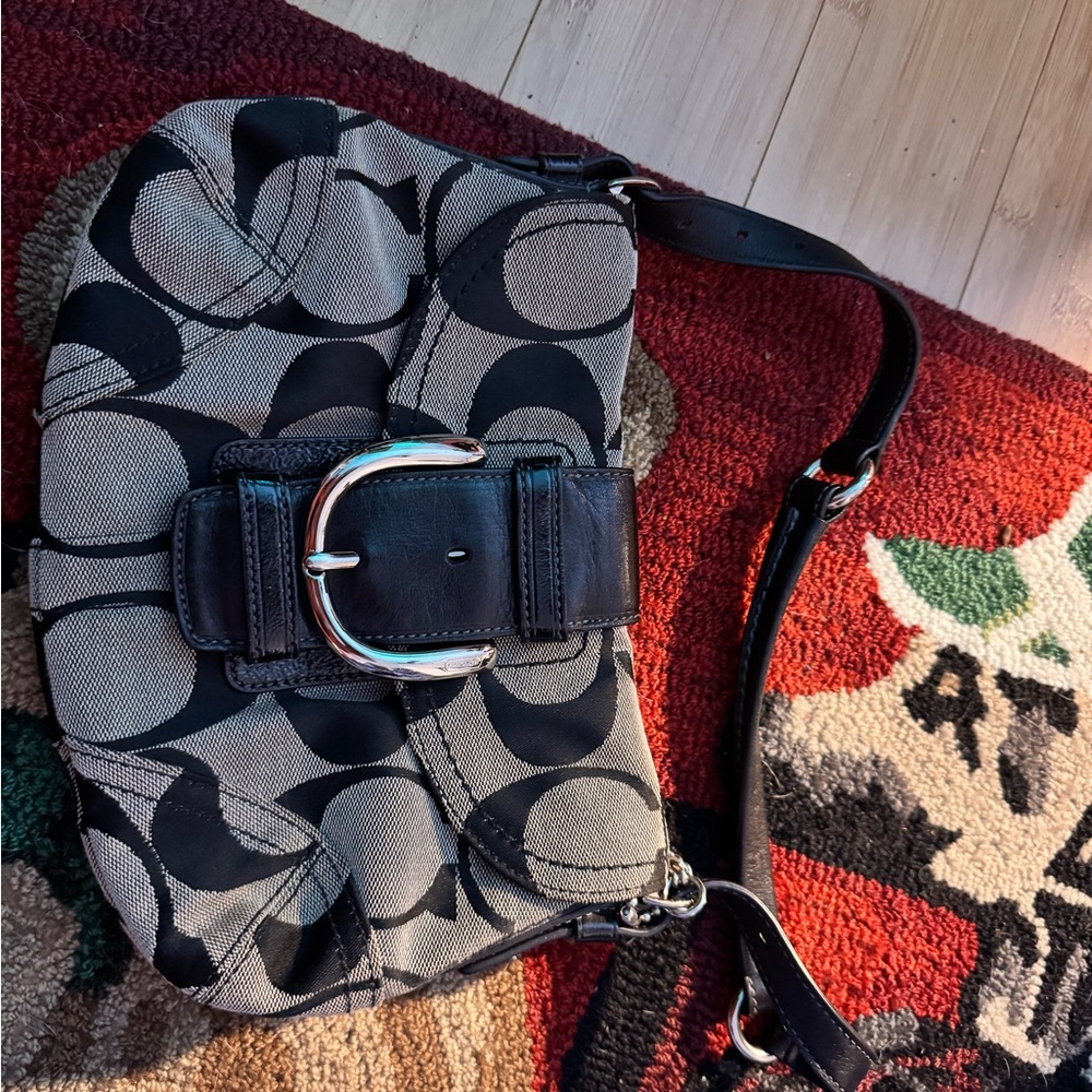 Coach SoHo signature flap shoulder monogram Black and Gray Crossbody Bag